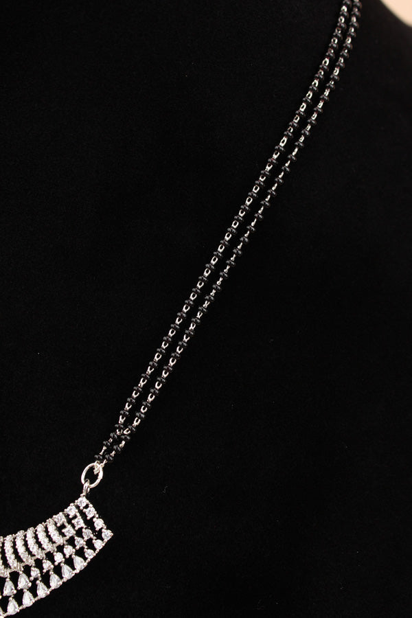 Short Mangalsutra In Silver Polish And With American Diamonds And Small Studs (MS013-S)
