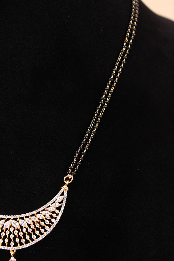 Gold Polish Mangalsutra With Short Double Chain And American Diamonds And Small Studs (MS015-G)