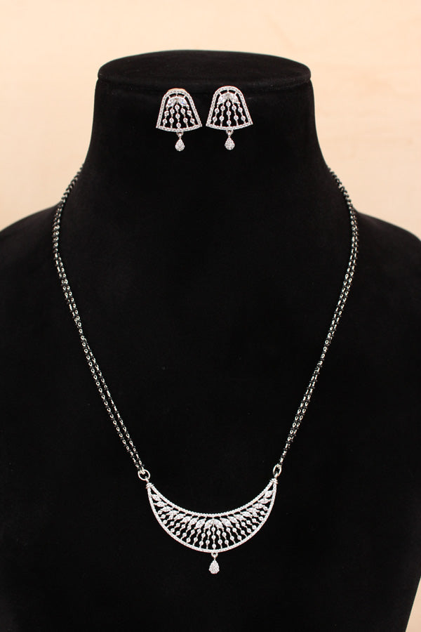 Silver Polish Mangalsutra With Short Double Chain And American Diamonds And Small Studs (MS015-S)