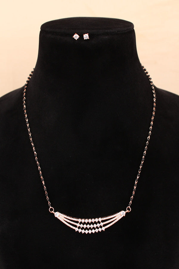 Mangalsutra In Rose Gold Polish With American Diamonds And Small Tops (MS016)