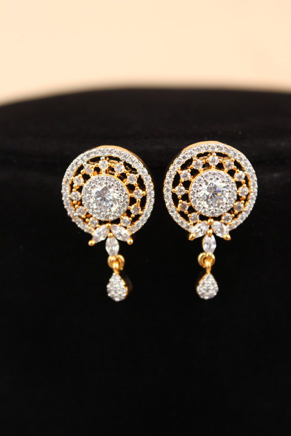 Mangalsutra With Gold Plating American Diamonds And Center Pendant With Stones Also Matching Small Studs (MS017-G)
