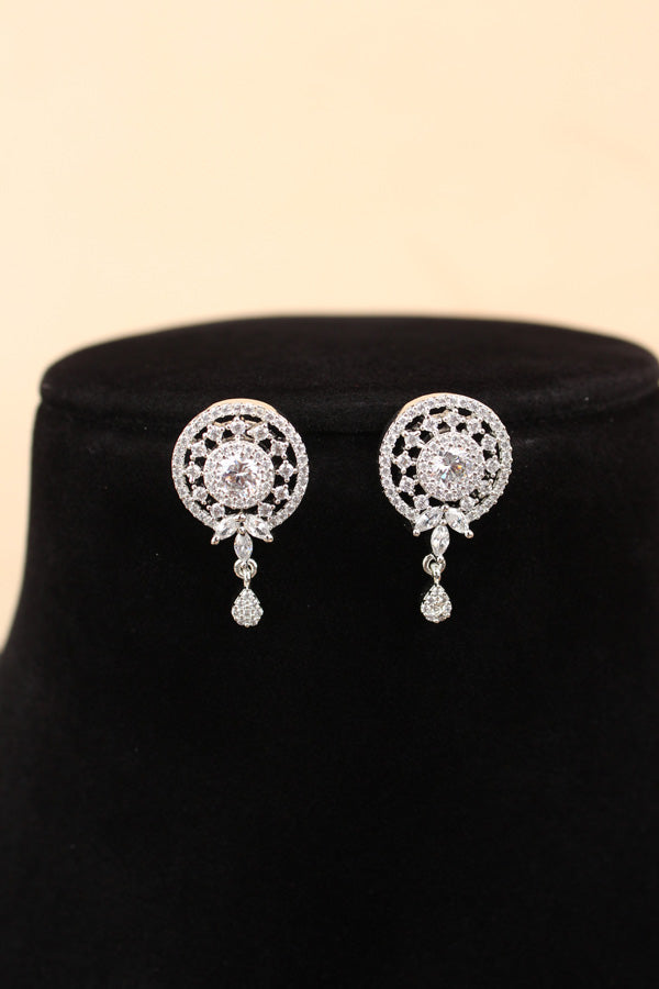 Mangalsutra With Silver Plating American Diamonds And Center Pendant With Stones Also Matching Small Studs (MS017-S)