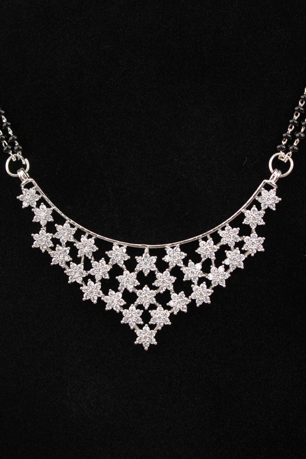 Double Chain Mangalsutra In Silver Polish With American Diamonds And Matching Studs (MS018-G)