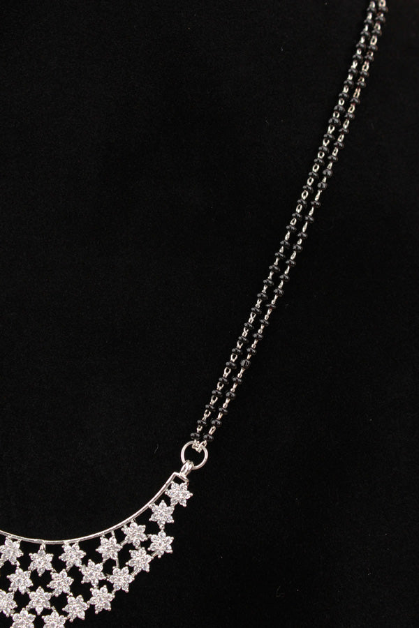 Double Chain Mangalsutra In Silver Polish With American Diamonds And Matching Studs (MS018-G)