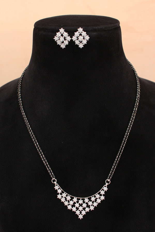 Double Chain Mangalsutra In Silver Polish With American Diamonds And Matching Studs (MS018-G)