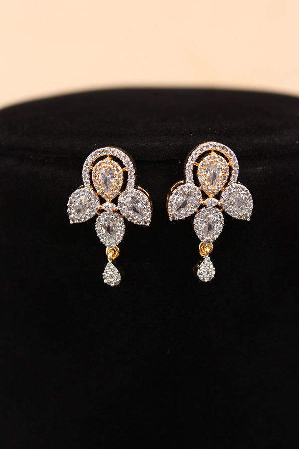 Gold Polish Mangalsutra With American Diamonds And Center Pendant With Small Earrings (MS020-G)