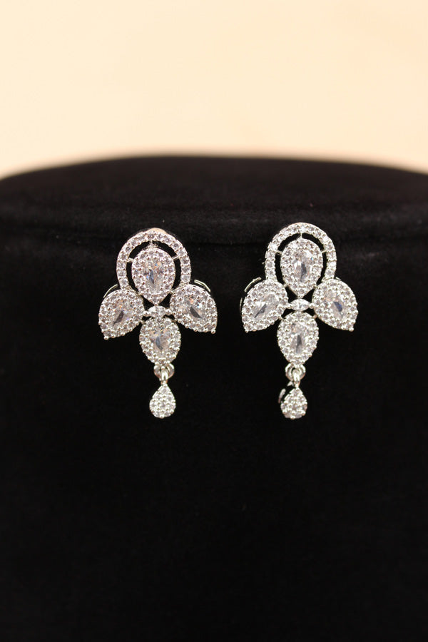 Silver Polish Mangalsutra With American Diamonds And Center Pendant With Small Earrings (MS020-S)