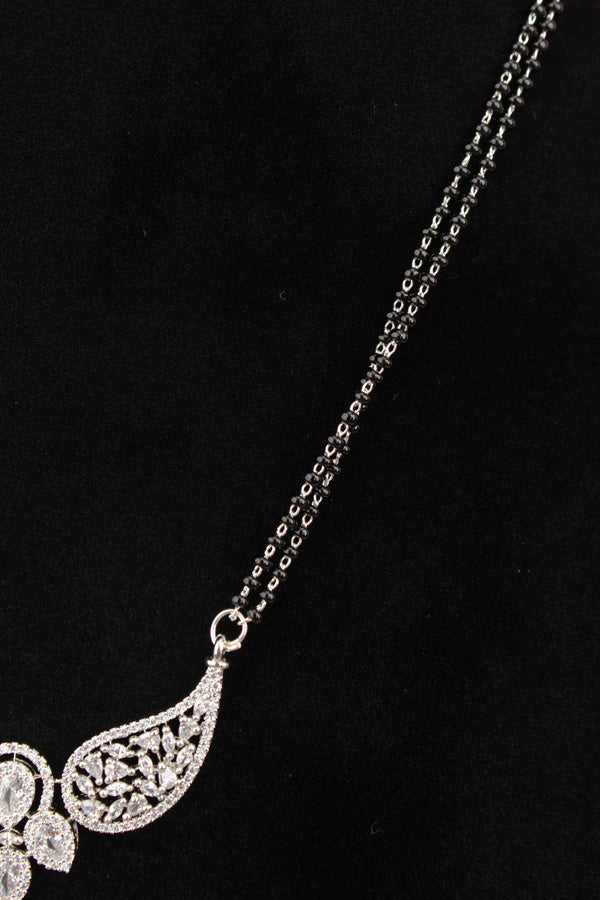Silver Polish Mangalsutra With American Diamonds And Center Pendant With Small Earrings (MS020-S)