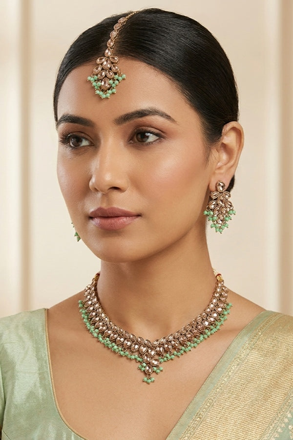 Green Petit And Double Layer Necklace Set
