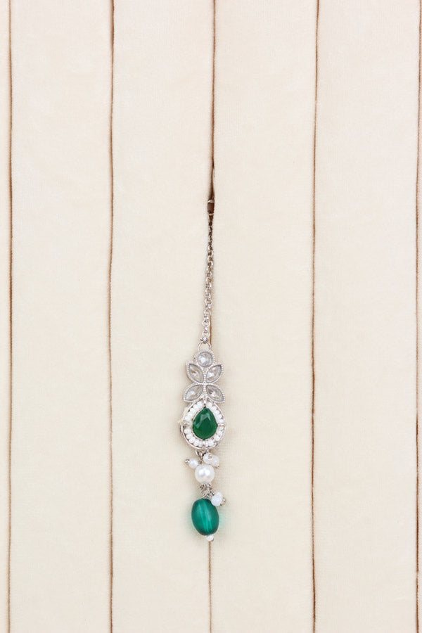 Polki Necklace Set With Multi Pearls Attached With Jhumka Earrings And Small Tikka (NS014-MU-Polki)