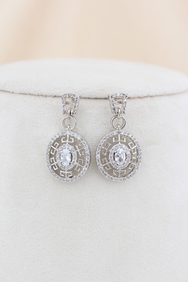 Silver Polish Pendant Set With Design On Chain And Matching Earrings (PS004)