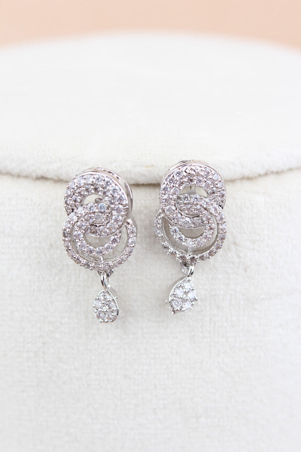 Silver Polish Pendant Set With American Diamonds And Matching Earrings (PS008)