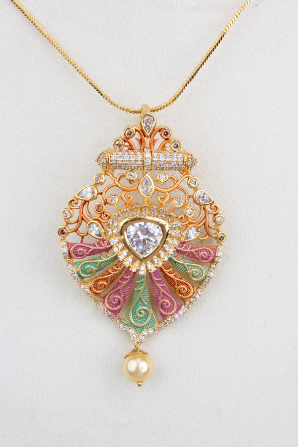 Pendant Set In Colours And American Diamonds With Matching Earrings (PS009)