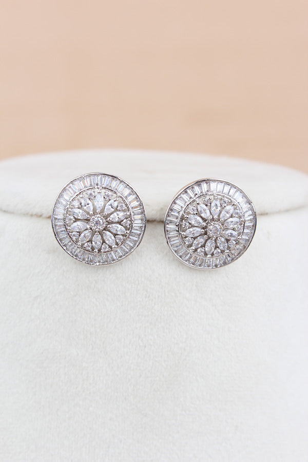 Premium Quality Silver Polish Pendant Set With American Diamonds And Stud Earrings (PS016)