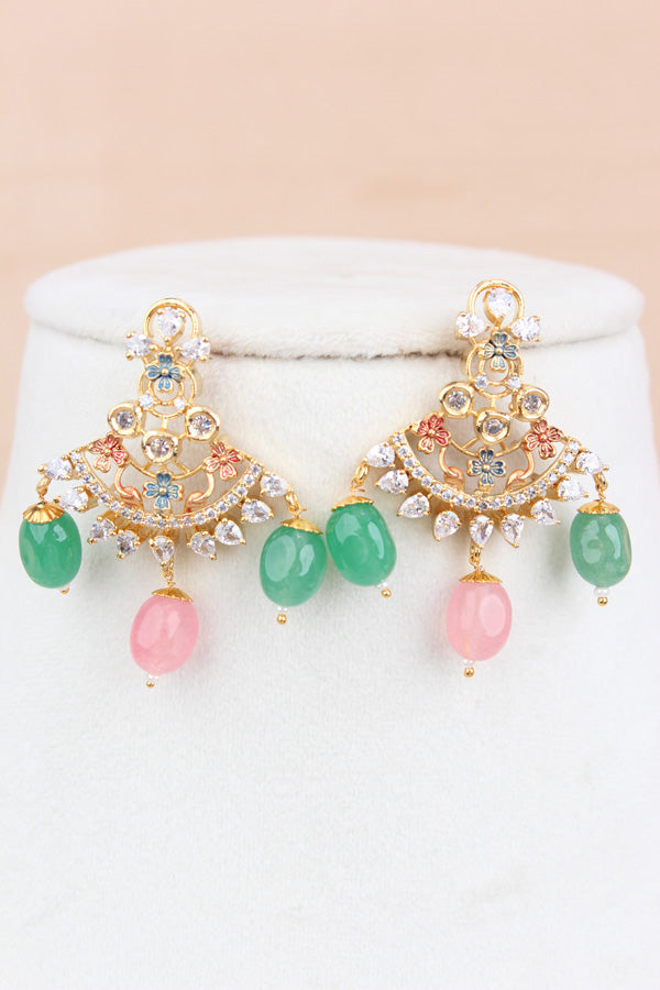Premium Quality Set With Colourful Pearls And American Diamonds With Matching Earrings (PS018)