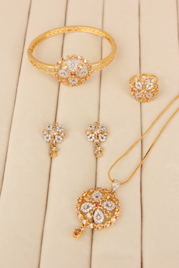 Premium Quality Combo Pendant Set With Small Earrings, Adjustable Ring And Bracelet (PS019)