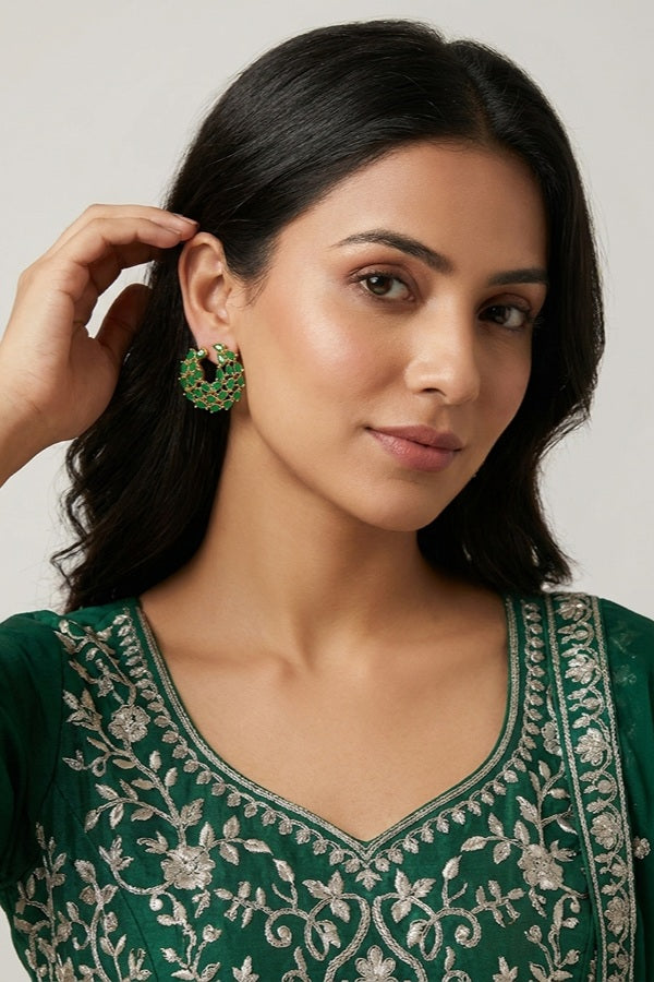 Studs With Green Colour American Diamonds Stones