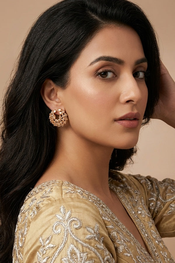 Studs With Gold Colour American Diamonds Stones