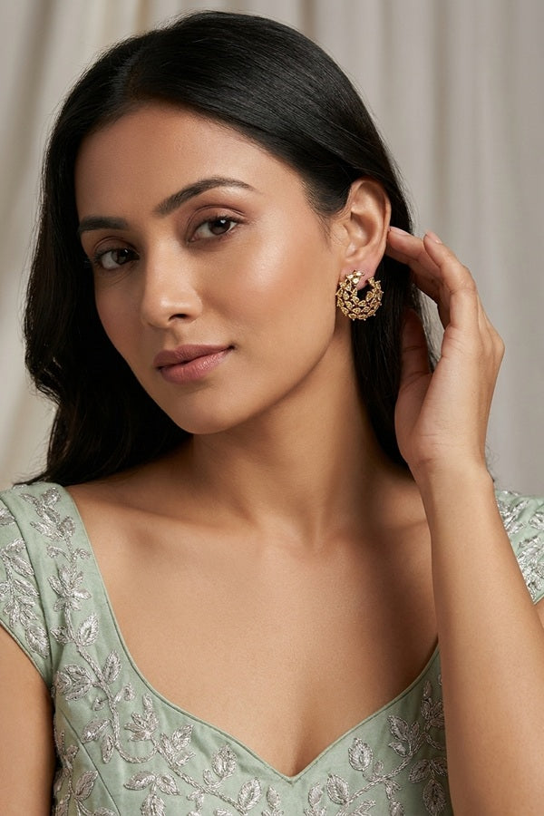 Studs With Light Green Colour American Diamonds Stones