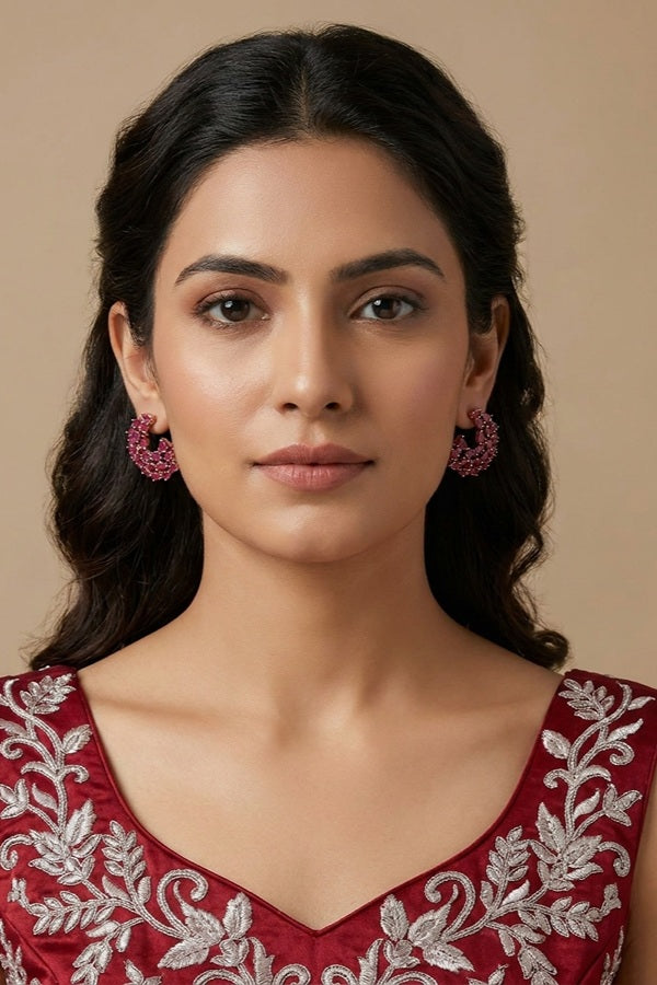 Studs With Ruby Colour American Diamonds Stones