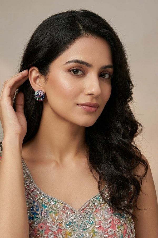 Round Studs With Multi Colour American Diamonds Stones