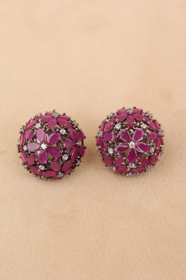 Round Studs With Ruby Colour American Diamonds Stones (ST002-RU-B1)