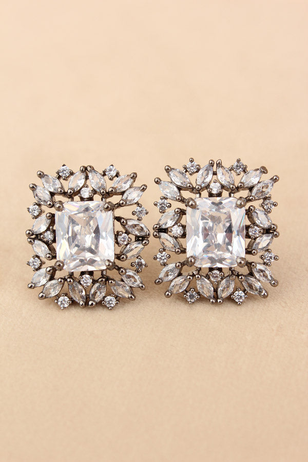 American Diamonds Studs With Center Stone In White Colour (ST007-W-B1)