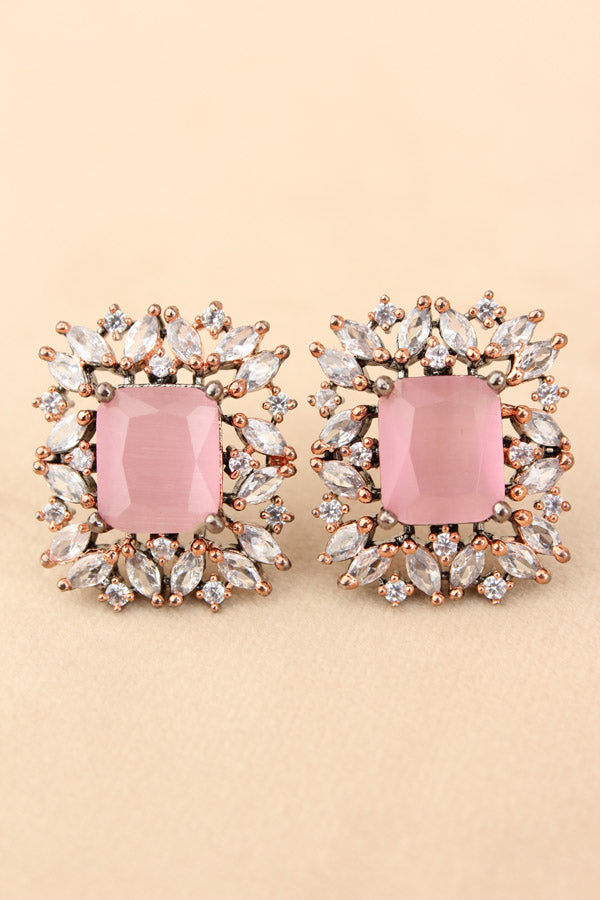 American Diamonds Studs With Center Stone In Pink Colour (ST008-P-B1)