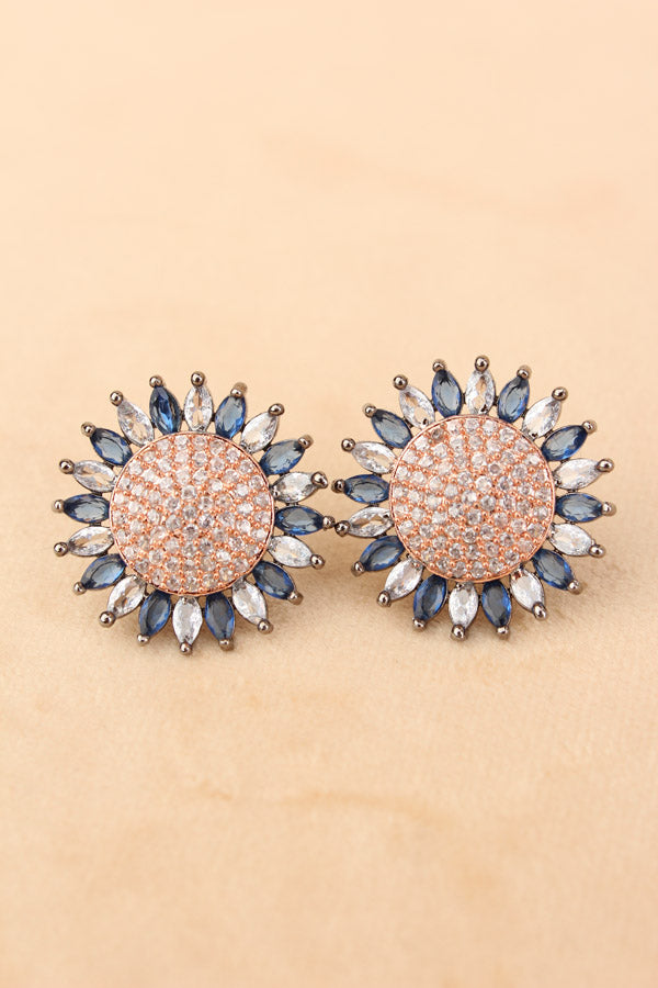 Flower Studs With Small American Diamonds In Blue Colour (ST009-B-B1)
