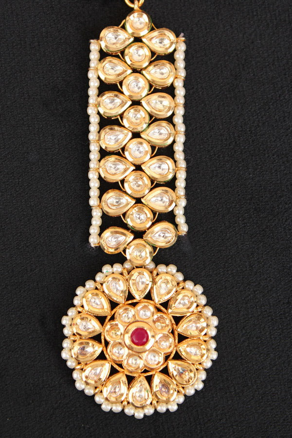 Gold Polish Tikka With Kundan (T001-K)
