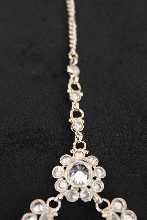 Silver Polish Tikka With Reverse AD stones And Small Pendants Attached (T004-S-Polki)