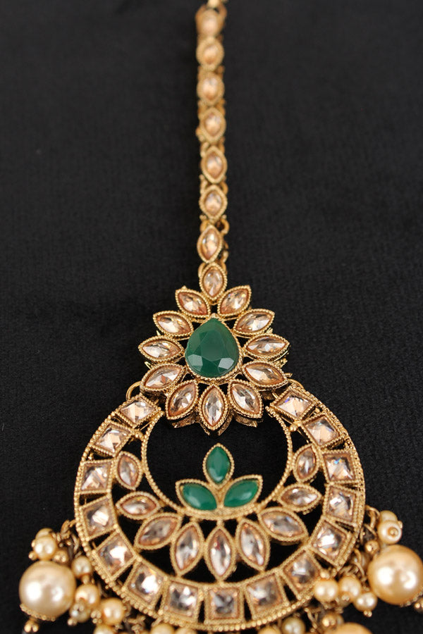 Tikka In Mehndi Polish With Polki Stone And Green Colour (T007-G-Polki)