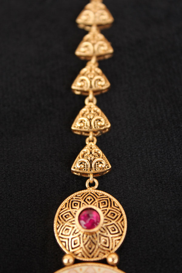 Gold Polish Tikka With Kundan And Meenakari With Center Ruby Stone (T007-R-K)