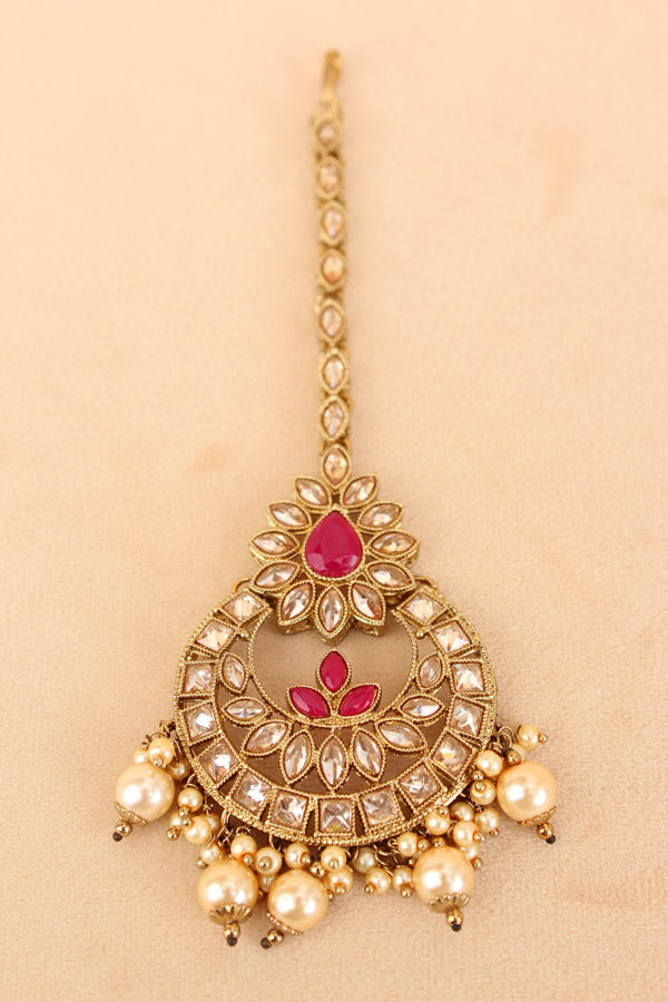 Tikka In Mehndi Polish With Polki Stone And Ruby Colour (T007-RU-Polki)
