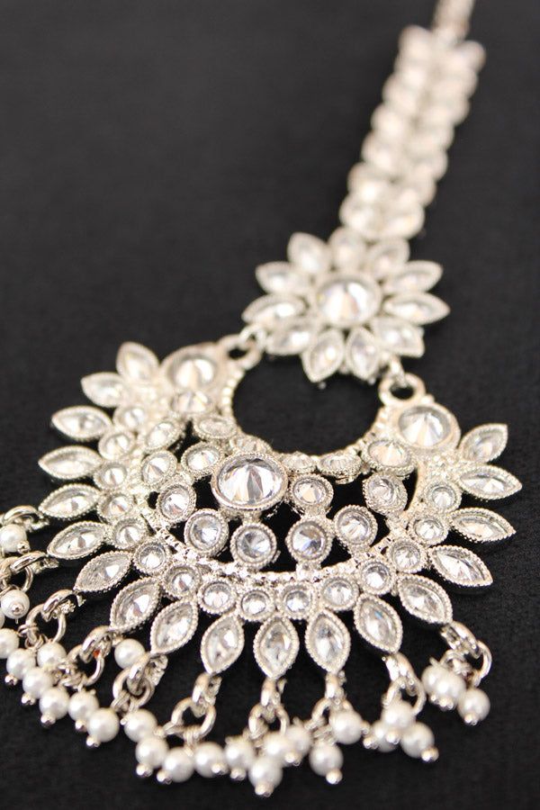 Silver Polish Tikka With Polki Stones And Small Beads Attached (T012-Polki)
