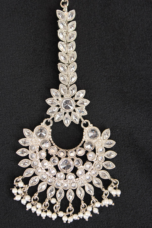 Silver Polish Tikka With Polki Stones And Small Beads Attached (T012-Polki)