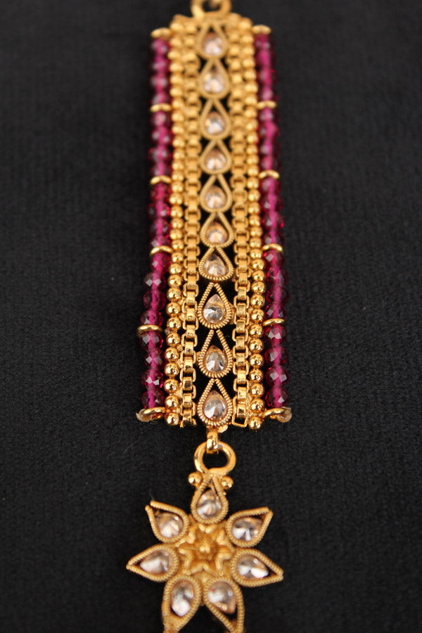 Premium Quality Tikka In Gold Polish With Polki Stones And Crystal Beads (T013-Polki)
