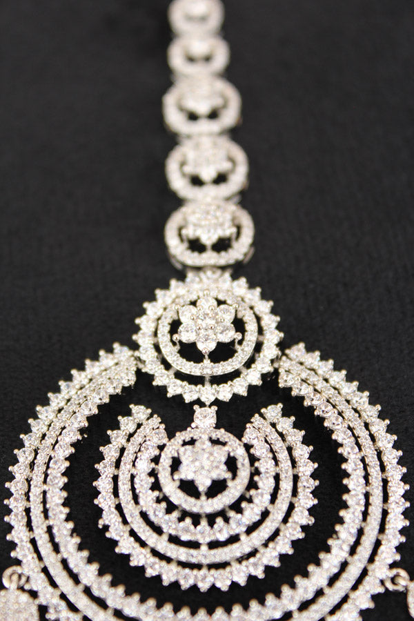 Silver Polish Tikka With American Diamonds (T013-S-AD)