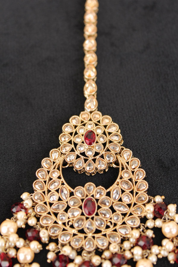 Large Tikka With Polki Stones, Pearls And Beads Attached (T015-Polki)