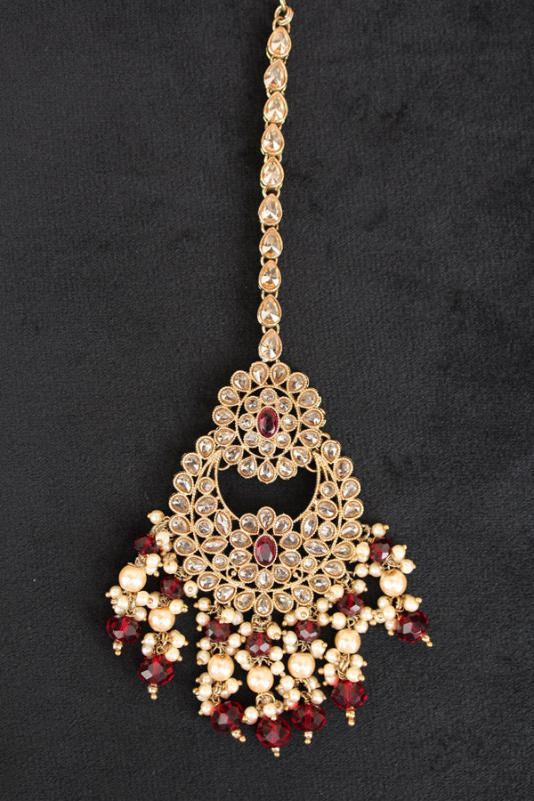 Large Tikka With Polki Stones, Pearls And Beads Attached (T015-Polki)