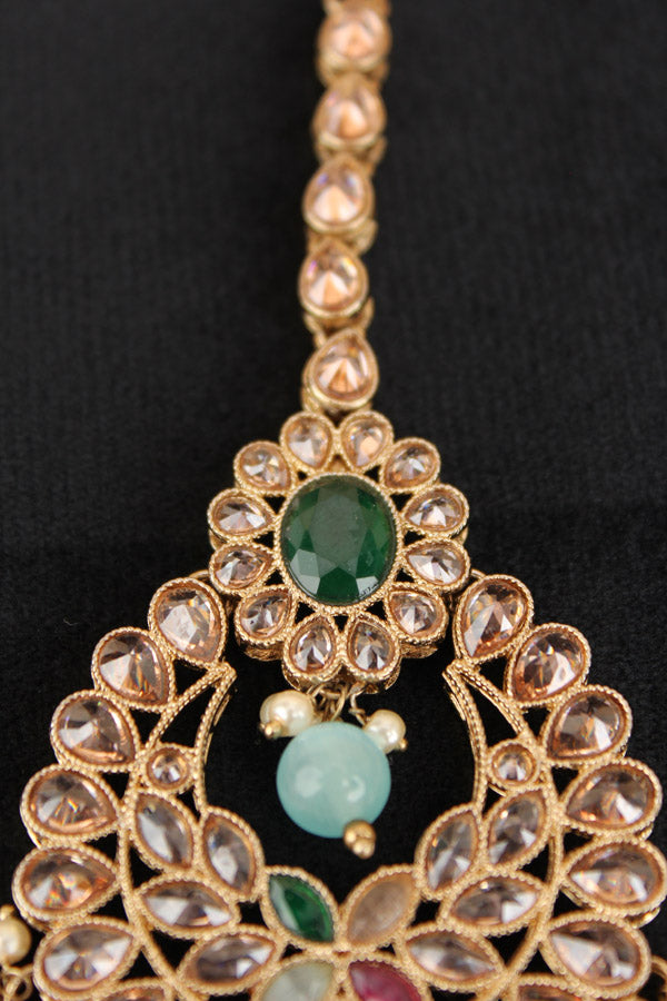 Multi Colour Tikka With Polki And Pearls (T016-MU-Polki)