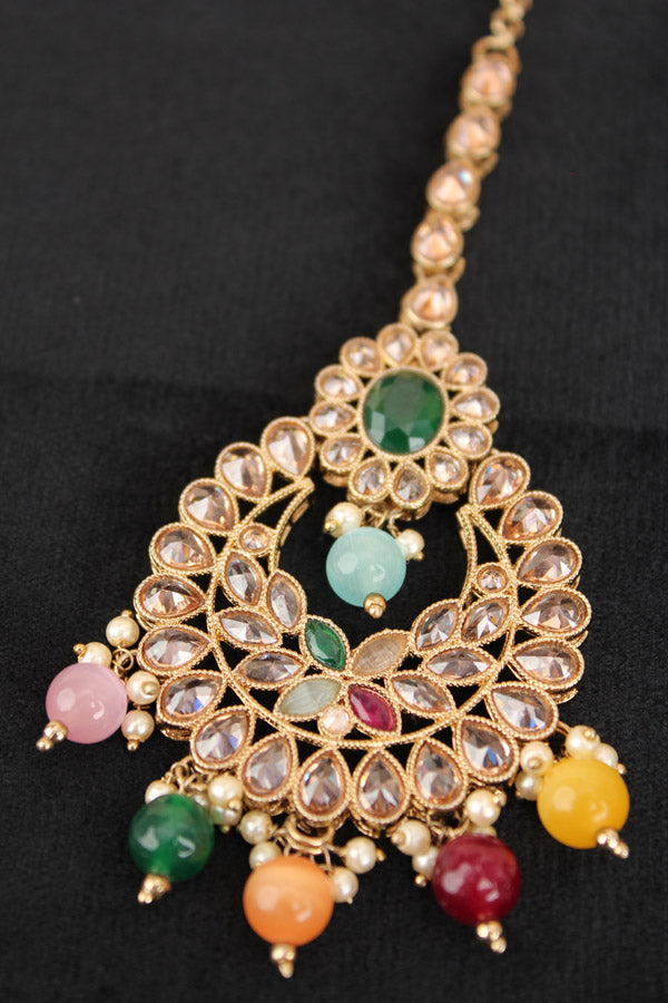 Multi Colour Tikka With Polki And Pearls (T016-MU-Polki)