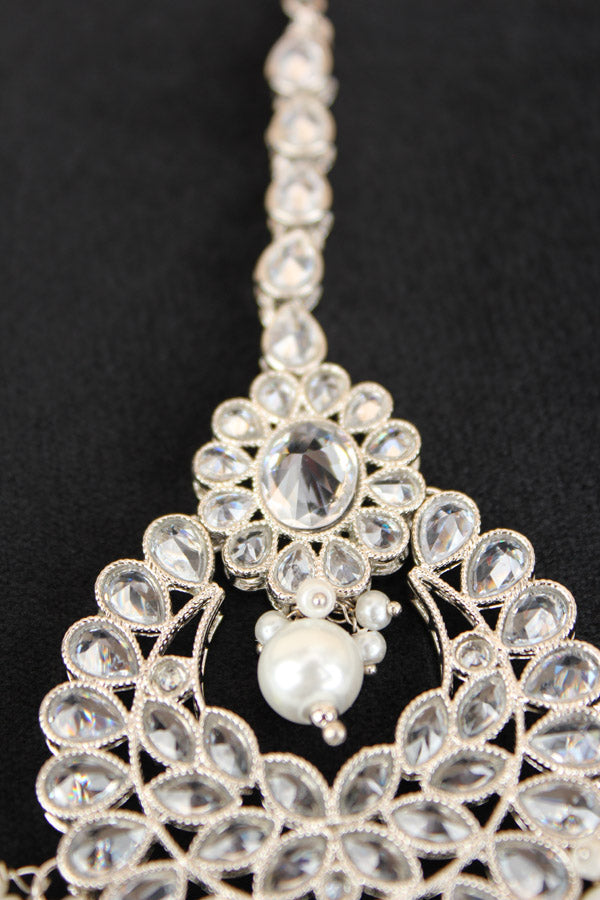 Silver Colour Tikka With Polki And Pearls (T016-S-Polki)