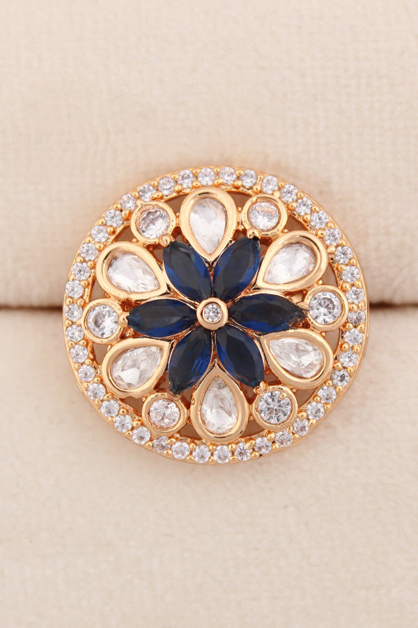 A Small And Adjustable Premium Quality Statement Ring With Blue Colour Stones (KR009-B)