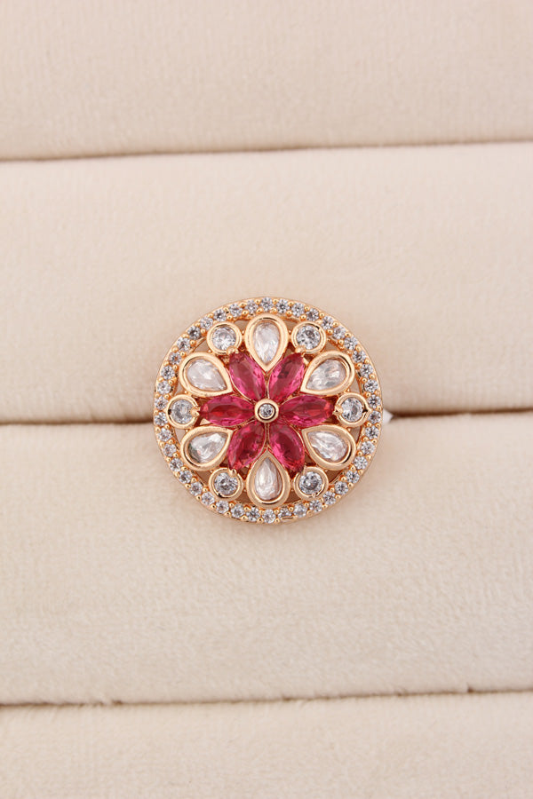 A Small And Adjustable Premium Quality Statement Ring With Ruby Colour Stones (KR009-RU)