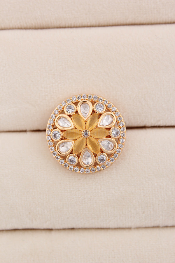 A Small And Adjustable Premium Quality Statement Ring With Yellow Colour Stones (KR009-Y)