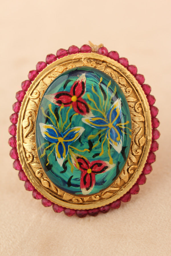 Adjustable Ring With Green Colour Design (RF002-G)