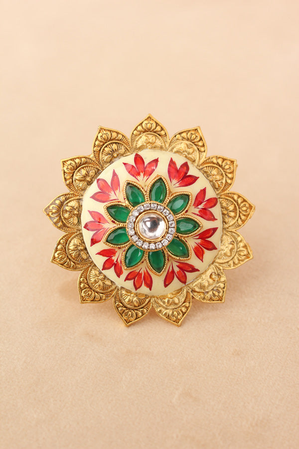 Adjustable Ring With Meenakari And Center Stone Attached (RF005)