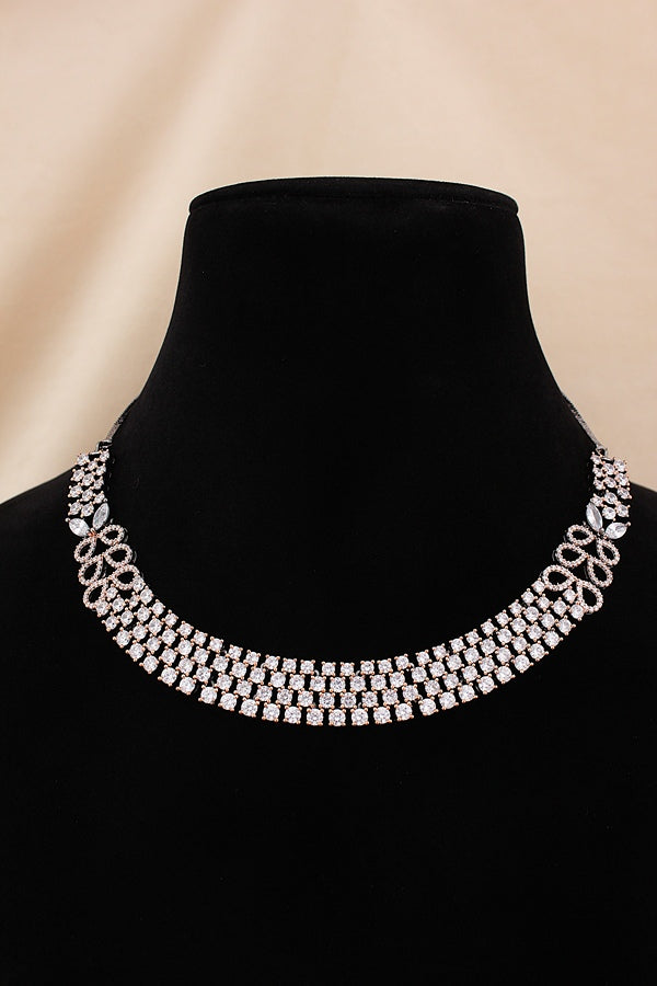 Necklace Set in American Diamonds With Center Pendant And Grey Colour Stones (NS002-AD-GY)
