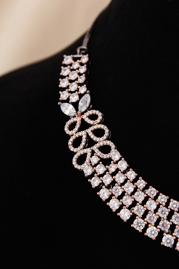 Necklace Set in American Diamonds With Center Pendant And Grey Colour Stones (NS002-AD-GY)